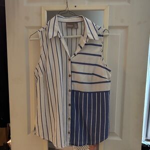 Chico's Blue and White Striped Button Down Shirt
